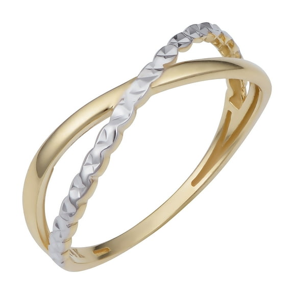 KoolJewelry 14k Two-tone Gold Criss Cross X Ring (size 8)