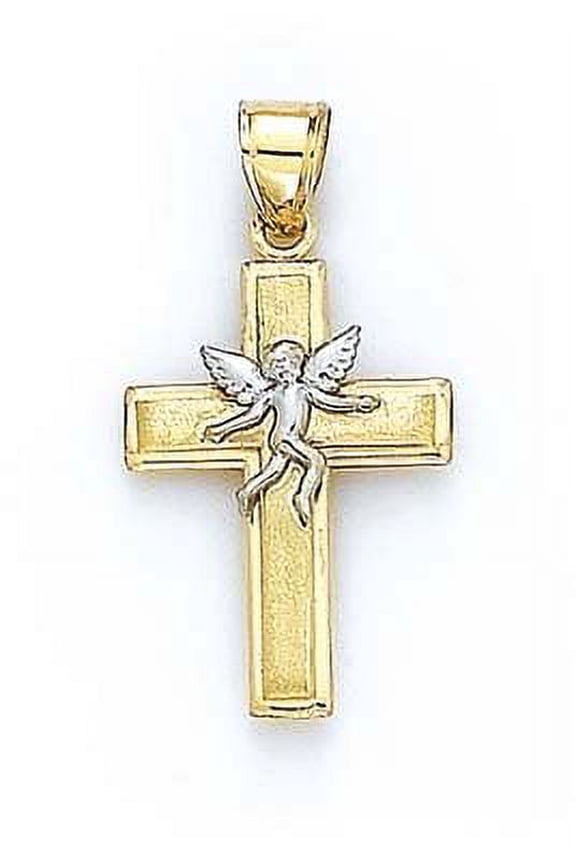 14k Two-Tone Gold Cross Angel Pendant - 2.1 Grams