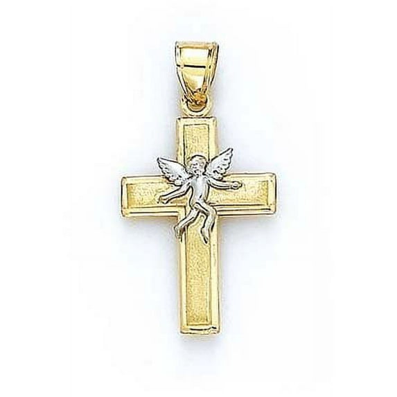 14k Two-Tone Gold Cross Angel Pendant - 2.1 Grams