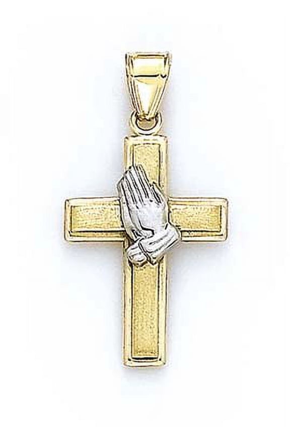 14k Two-Tone Gold Cross Praying Hand Pendant - 2.1 Grams