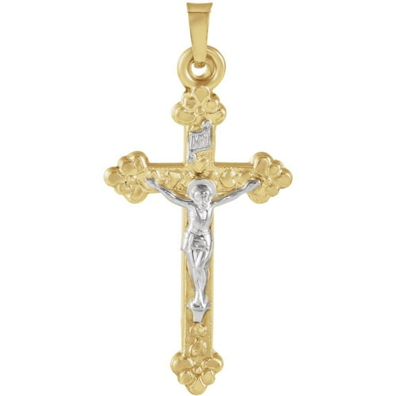14k Two-Tone Gold Crucifix Pendant 28x17mm - 1.0 Grams