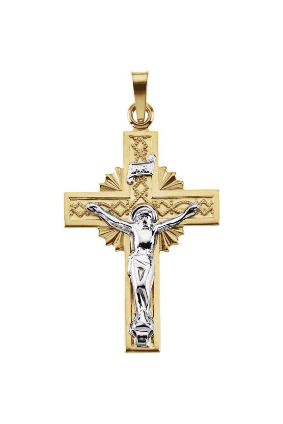 14k Two-Tone Gold Crucifix Pendant 32x21.5mm - 2.2 Grams