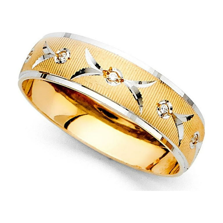 14k Two Tone Gold Cubic Zirconia 6-mm Men's Wedding Band