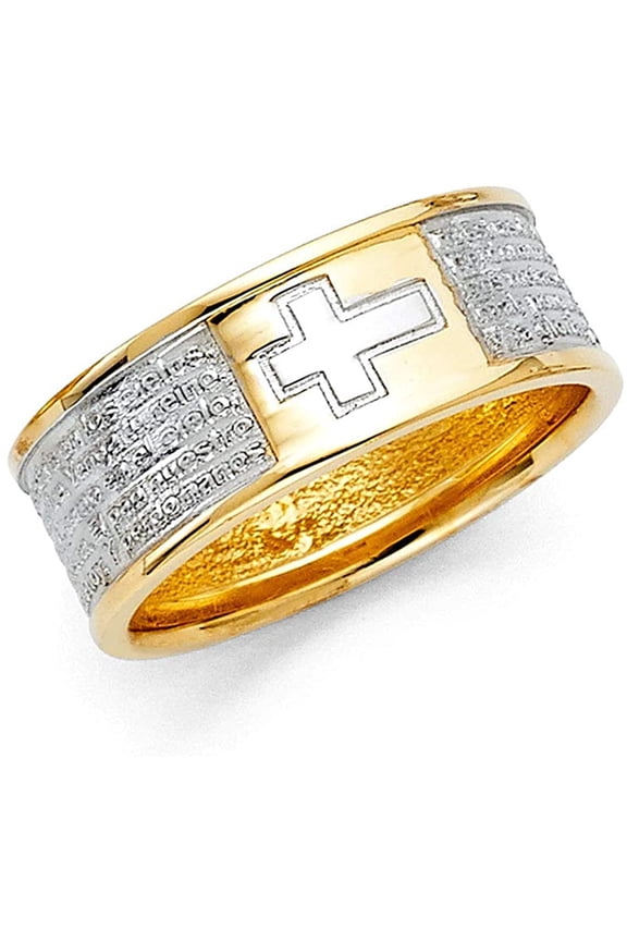 14k Two Tone Gold Cubic Zirconia Lord Prayer Band Ring for Men's (11)