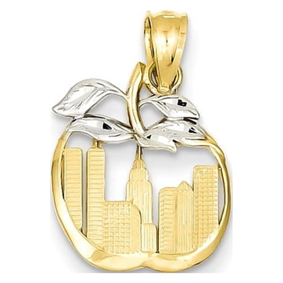 14k Two-Tone Gold Cut-out New York Skyline in Apple Pendant - .7 Grams - Measures 19.1x12.6mm