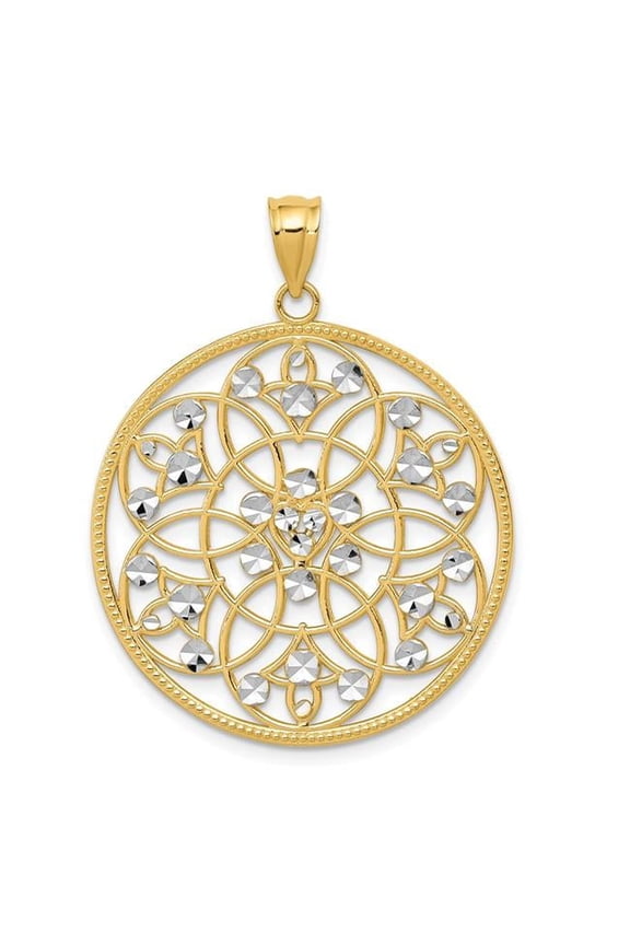 14k Two Tone Gold Diamond Cut Circle Pendant