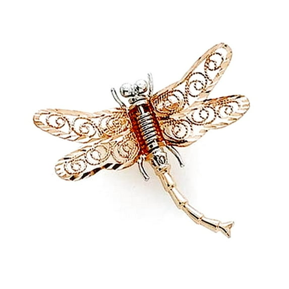 14k Two-Tone Gold Dragonfly Pin Brooches and Pin for Women - 1.9 Grams