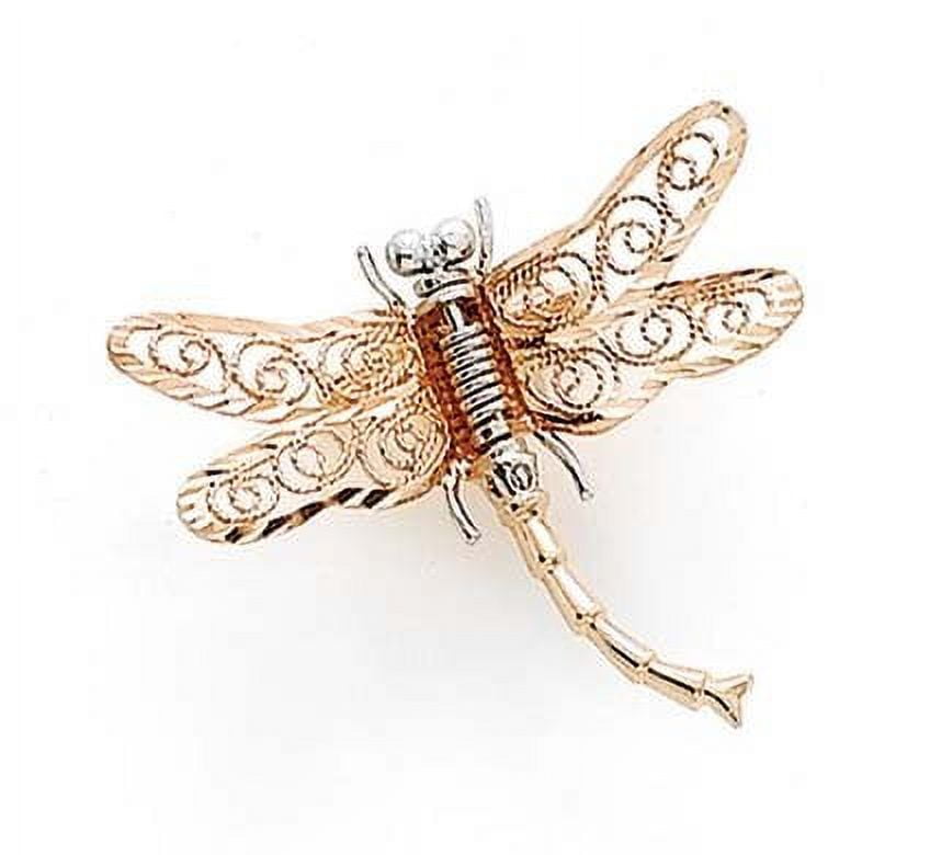 14k Two-Tone Gold Dragonfly Pin - 1.9 Grams