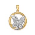 thumbnail image 1 of 14k Two-Tone Gold Eagle Pendant for Men, Yellow and Rhodium Bald Eagle Necklace in Textured Circle, Patriotic Jewelry Symbolizing Strength, Freedom, Military Pride, 1 of 6