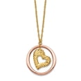 thumbnail image 1 of 14k Two Tone Gold Fancy Link Sparkle-Cut Love Heart In Open Circle Necklace 18 Inch 19mm Wide Pendant Necklace for Women, 1 of 2