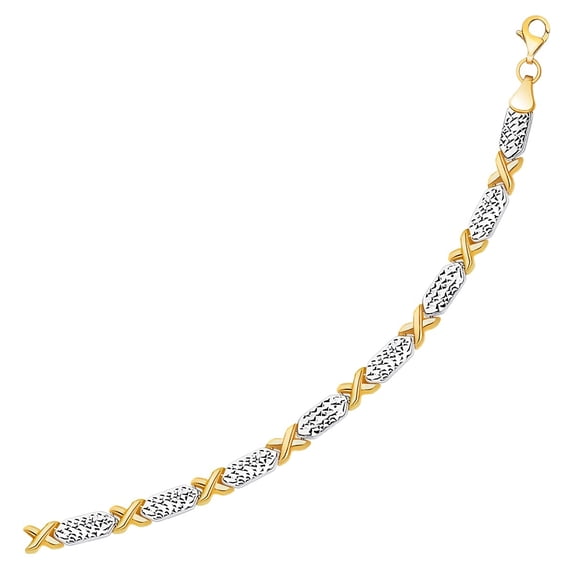 14k Two-Tone Gold Fancy X Line Bracelet 7.25 in