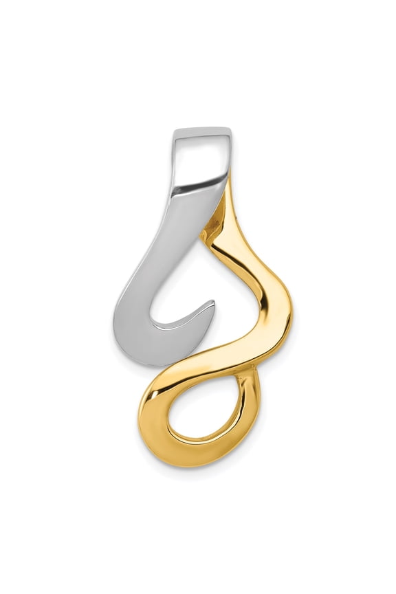 14k Two-Tone Gold Fish Hook Pendant for Men and Women, Abstract Nautical Design, Hawaiian Polynesian Symbol of Strength, Polished Modern Ocean Jewelry