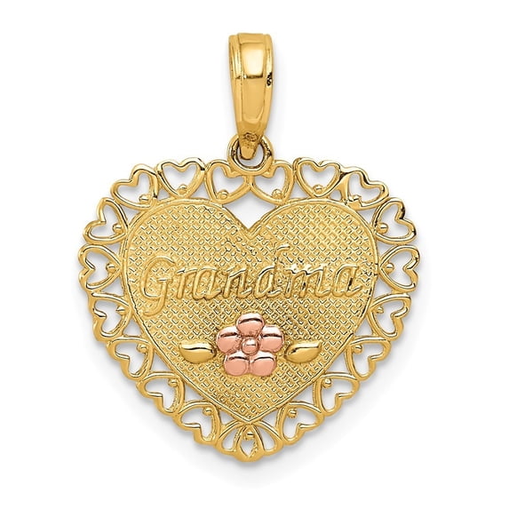 14k Two-Tone Gold Grandma Heart Charm - .9 Grams - Measures 20.6x17.3mm