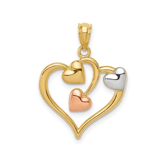 14k Two-Tone Gold Nested Open Heart Pendant Charm, Polished