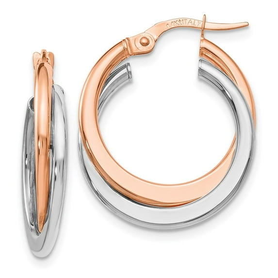14K Two-tone Polished Hinged Double Hoop Earrings