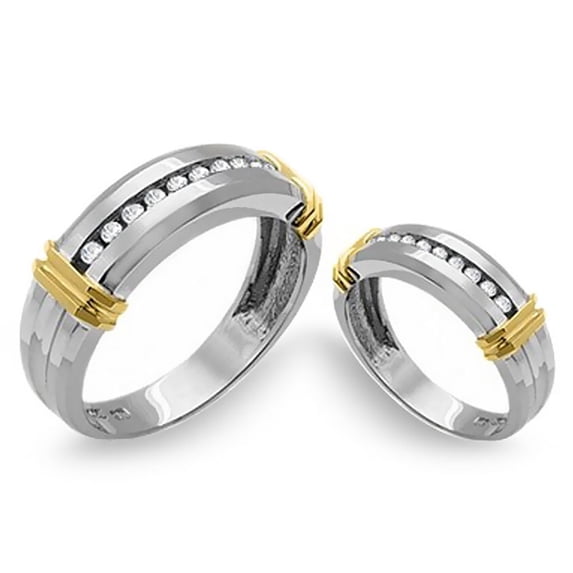 14k Two-Tone Gold His and Hers Round Cut Diamond Band 0.50ct.tw. Size 13