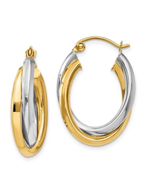 14k Yellow Gold Two-Tone Interlocking Double Loop Hoop Earrings for Women