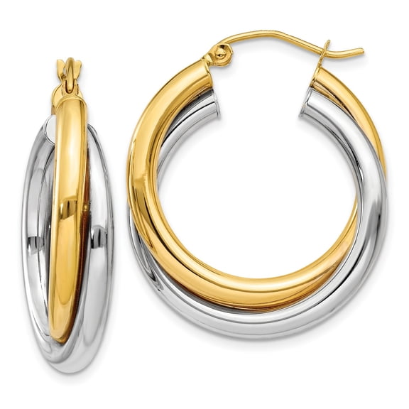 14k Two-Tone Gold Interlocking Twisted Hoop Earrings, Polished 17 x 22 mm, for Women