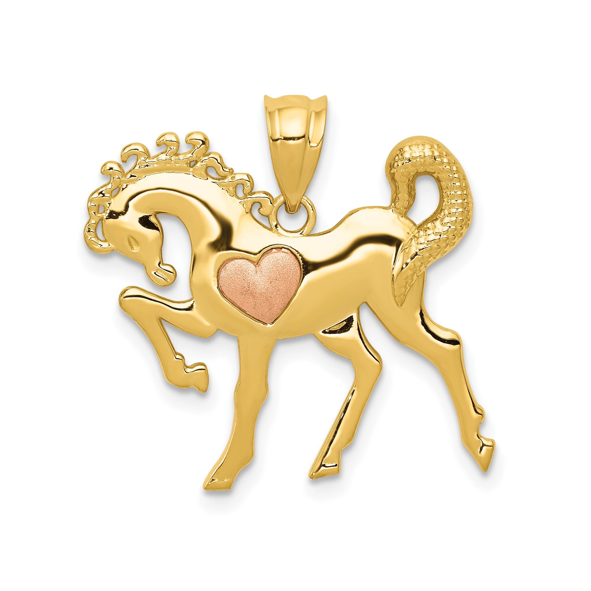 14k Two-Tone Gold Horse Pendant with Rose Gold Heart, Solid Animal Jewelry for Women, Symbol of Strength, Freedom and Love, Elegant Equestrian Necklace Charm
