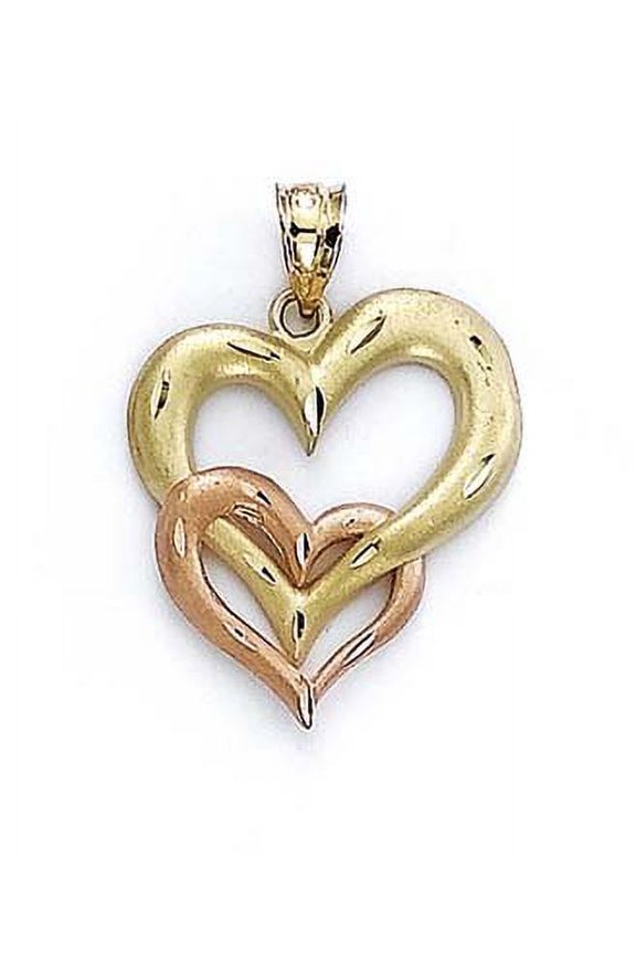 14k Two-Tone Gold Inter-Locked Hearts Pendant - 2.3 Grams