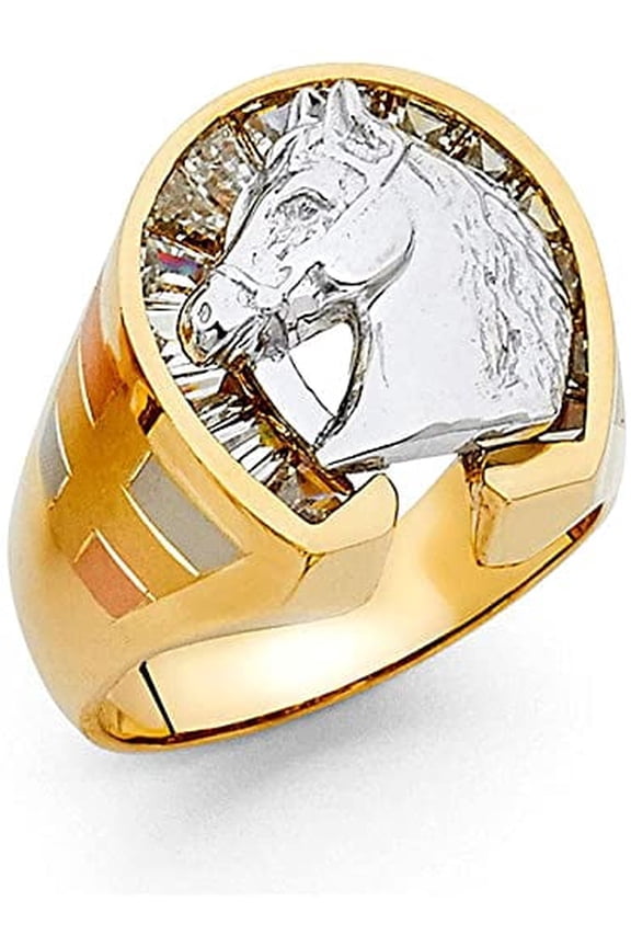14k Two Tone Gold Lucky Horseshoe Men's Ring for Men's (10)