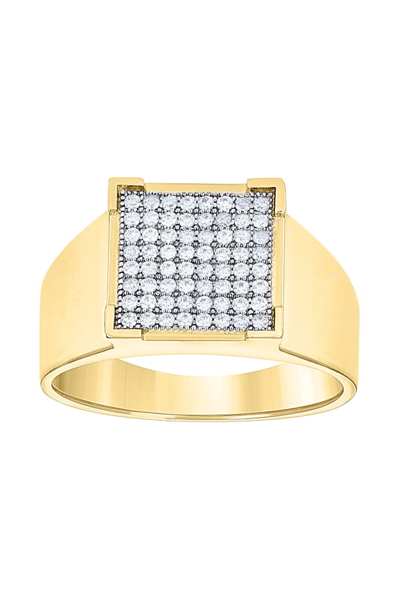 14k Two-Tone Gold Mens Cubic Zirconia Cluster Square Head Engagement Ring