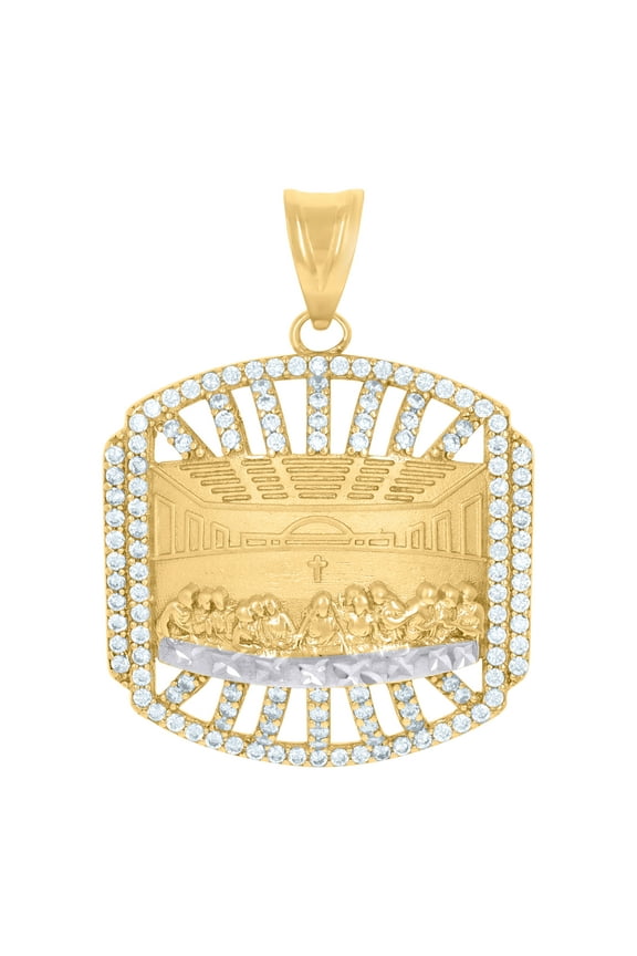 14k Two-Tone Gold Mens Cubic-Zirconia Last Supper Religious Charm Pendant