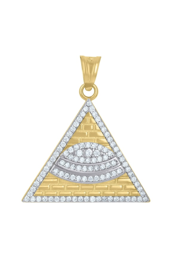 14k Two-Tone Gold Mens Cubic-Zirconia Pyramid Evil Eye Good Luck Charm Pendant