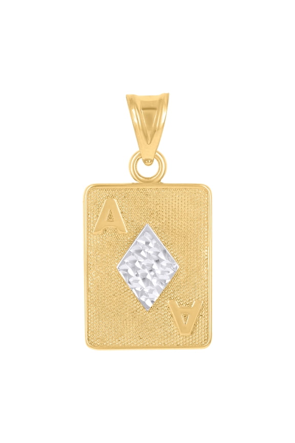 14k Two-Tone Gold Mens Playing Cards Ace Of Heart Gambling Fashion Charm Pendant