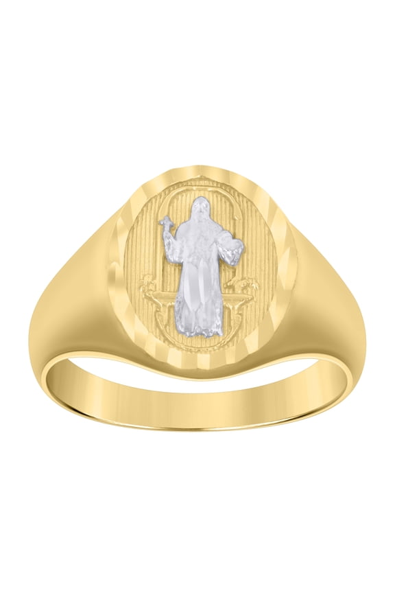 14k Two-Tone Gold Mens St. Benedict Saint Religious Ring