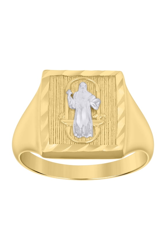 14k Two-Tone Gold Mens St. Benedict Saint Religious Ring