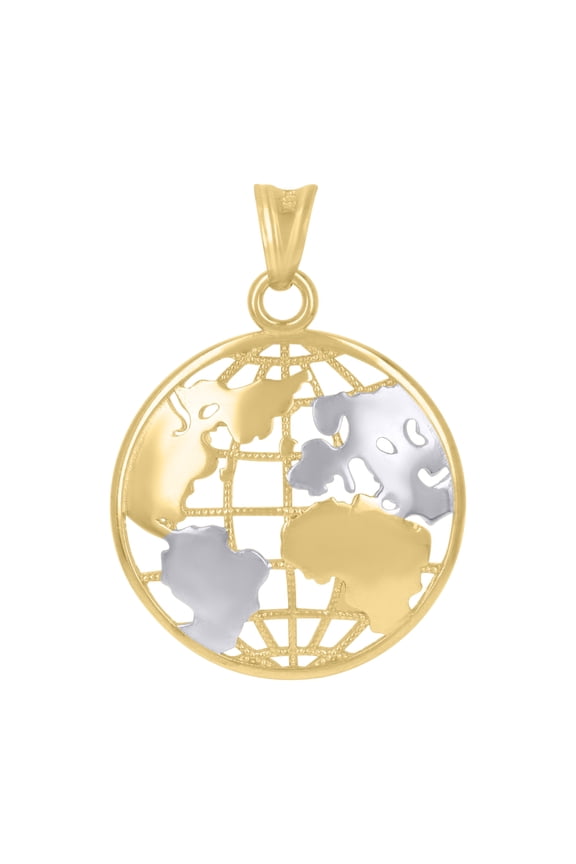 14k Two-Tone Gold Mens World Map Globe Charm Pendant