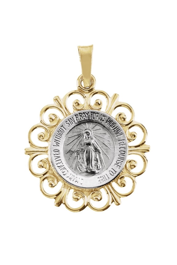 14k Two-Tone Gold Miraculous Medal 20x18mm - 2.5 Grams