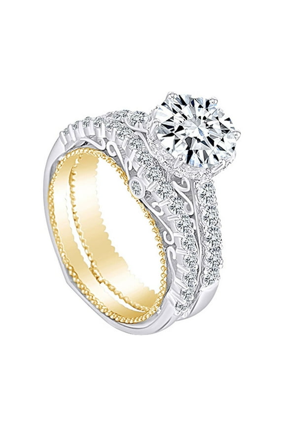 14k Two Tone Gold Moissanite Engagement Rings Half Eternity Anniversary Wedding Band For Women Ring Size-7