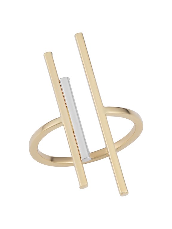 KoolJewelry 14k Two-tone Gold Open Triple Bar Ring (size 8)