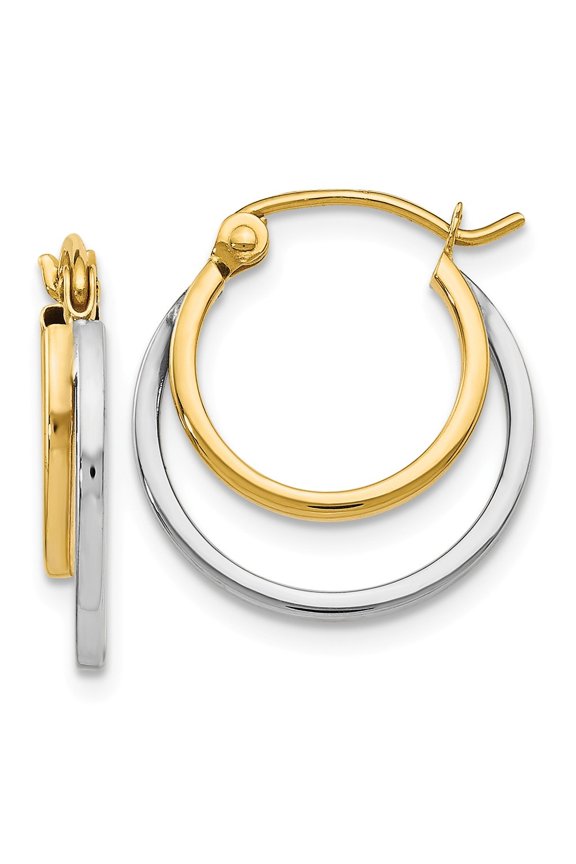 14k Two-Tone Gold Polished Hinged Hoop Earrings - 1.3 Grams - Measures 17x17mm Wide 5mm Thick