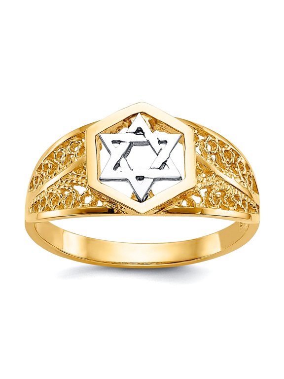 14k Two-Tone Gold Polished Religious Judaica Star of David Ring Size 7.00 Ring for Women