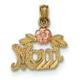 thumbnail image 1 of 14k Two-Tone Gold Polished Textured Finish Scroll with Flower Design MOM Charm Pendant, 1 of 3