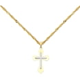 thumbnail image 1 of 14k Two Tone Gold Religious Cross Pendant Charm Singapore Necklace Chain Set (16), 1 of 5