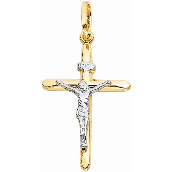 14k Two Tone Gold Religious Crucifix Cross Charm Pendant 26mm X 18mm