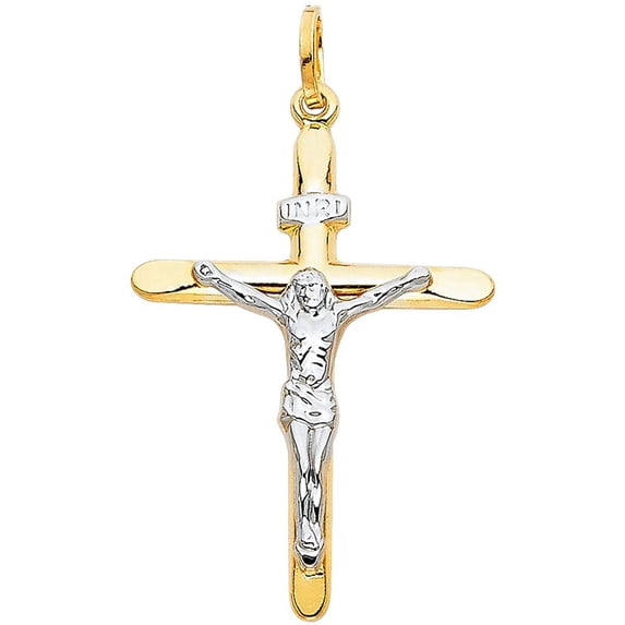 14k Two Tone Gold Religious Crucifix Cross Charm Pendant 38mm X 28mm