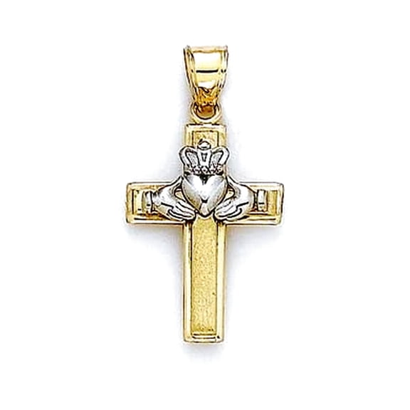 14k Two-Tone Gold Religious Faith Cross Irish Claddagh Celtic Trinity Knot Pendant Necklace Pendant for Women