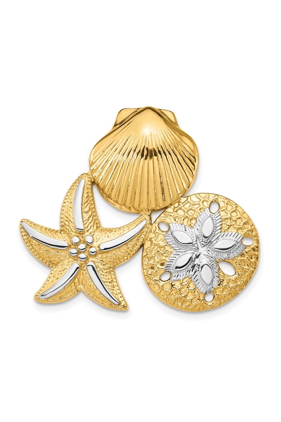 14k Two Tone Gold Scallop, Starfish, and Sand Dollar Slide Pendant Fine Jewelry For Women Gifts For Her
