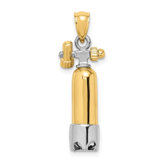 14k Two-Tone Gold Scuba Tank Pendant for Men or Unisex, Nautical Oxygen Cylinder Necklace, Marine Jewelry Symbolizing Adventure and Ocean Exploration