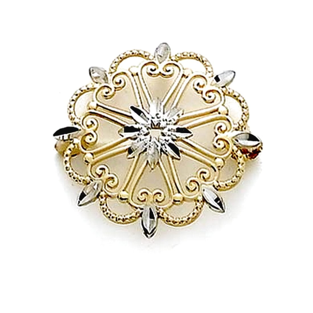 14k Solid Gold Two-Tone Snowflake Pin Brooches and Pin for Women - 2.0 Grams