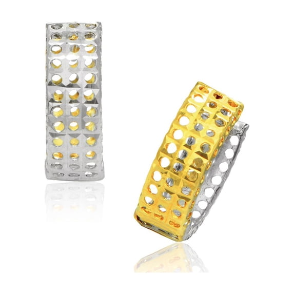 14k Two-Tone Gold Snuggable Earrings with a Mesh Style
