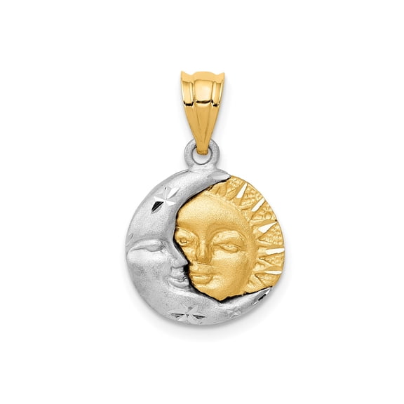 14k Two-Tone Gold Sun and Moon Pendant with Stars, Celestial Necklace Symbolizing Balance and Harmony, Unisex Spiritual Astrology Jewelry for Men and Women