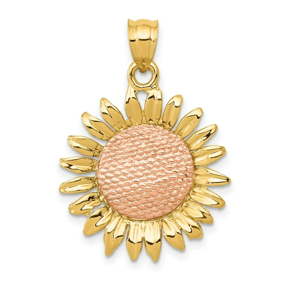 14k Two-Tone Gold Sunflower Pendant Necklace for Women with Yellow and Rose Gold, Floral Nature Jewelry Symbolizing Positivity, Feminine Fashion Accessory for Everyday Wear