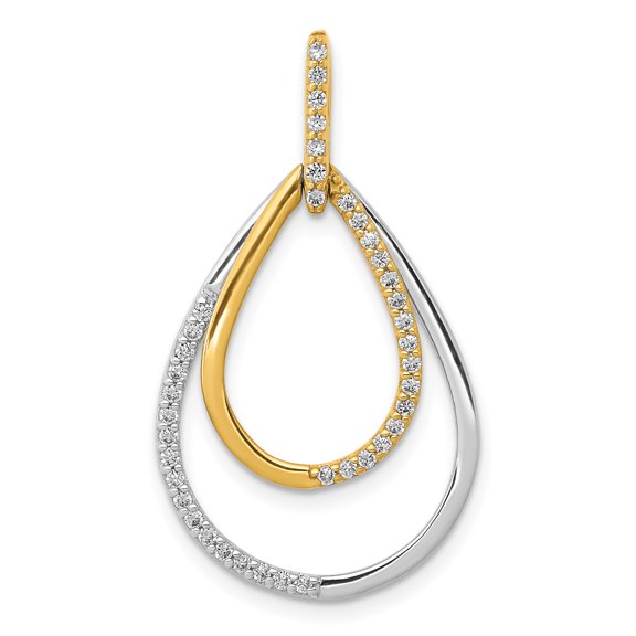 14k Two-Tone Gold Teardrop Pendant Necklace for Women with Yellow and White Gold Loops and Diamond Accents, Elegant Open Design for Fine Jewelry and Modern Everyday Style