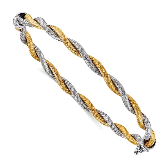 14k Two-Tone Gold Textured Hinged Bangle Bracelet 4mm Wide Cuff Bracelet for Women